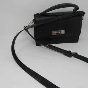 ALDO HANDBAG BLACK 10 1/2" X 9" X 4" SILVER ACCENTS - CROCODILE DESIGN W/CHAIN!